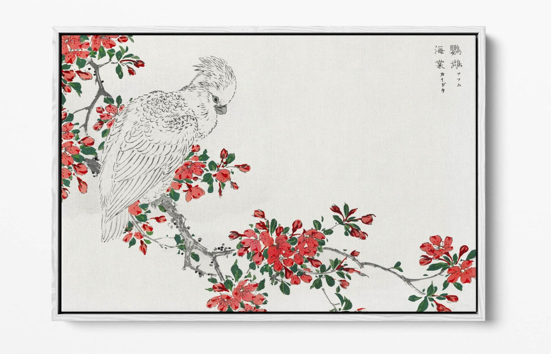 Float Effect Canvas Art - Parrot & Pyrus Spectabilis on Handmade MDF Frame