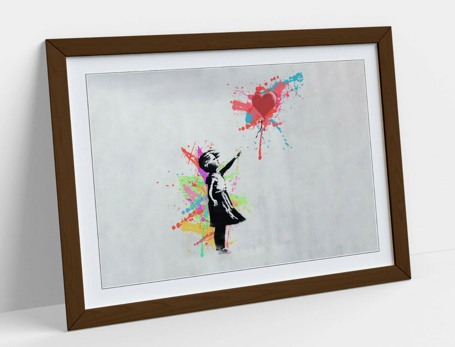 BANKSY, BALLOON GIRL RAINBOW SPLASH ART -FRAMED WALL ART PICTURE PRINT