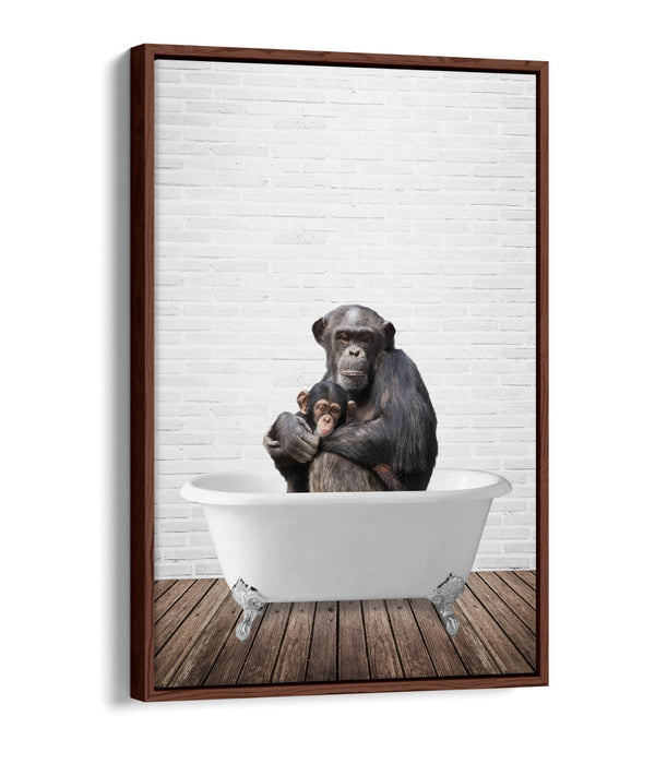 MONKEY CHIMP IN BATHTUB -QUIRKY BATHROOM FLOAT EFFECT CANVAS WALL ART PRINT