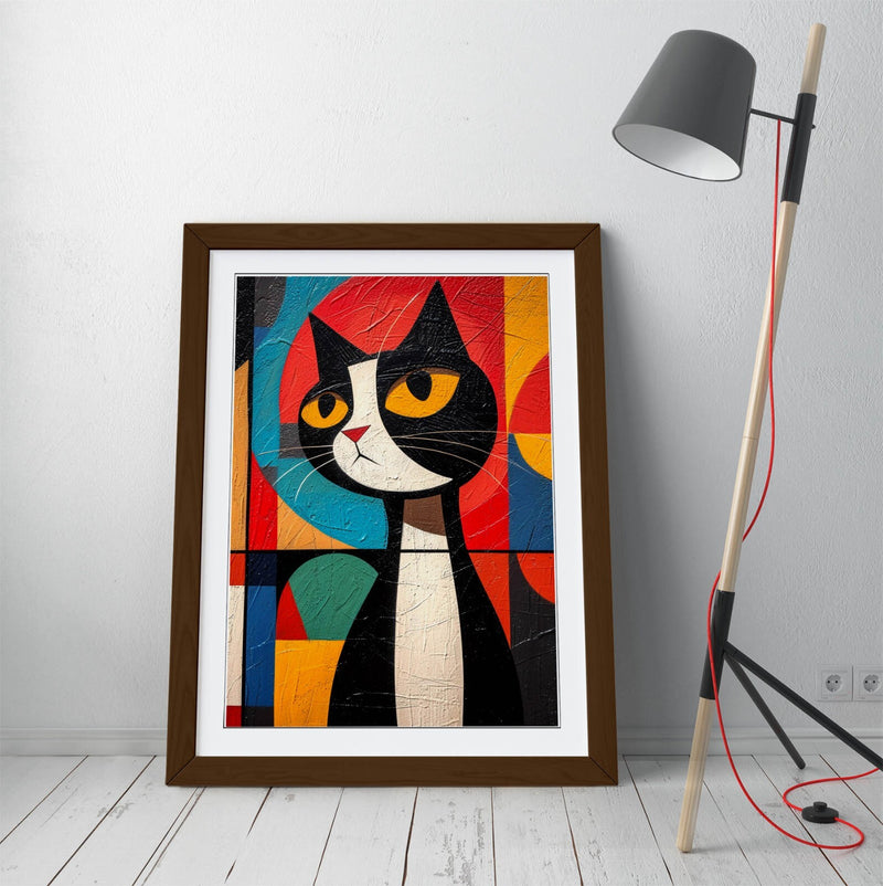 Abstract Black Cat Art – Colorful Kandinsky Framed Wall Art Print 4 Sizes