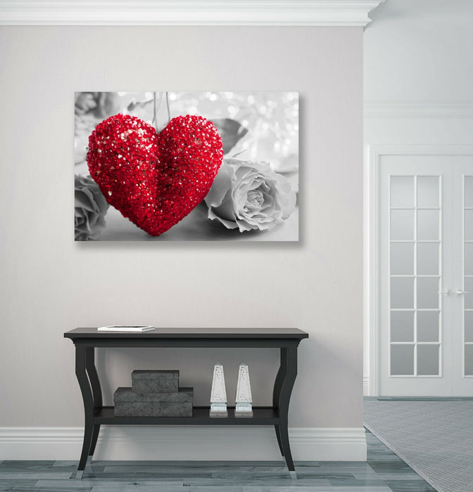 Canvas Wall Art - Heart Rose Love Artwork | Framed Handmade Print