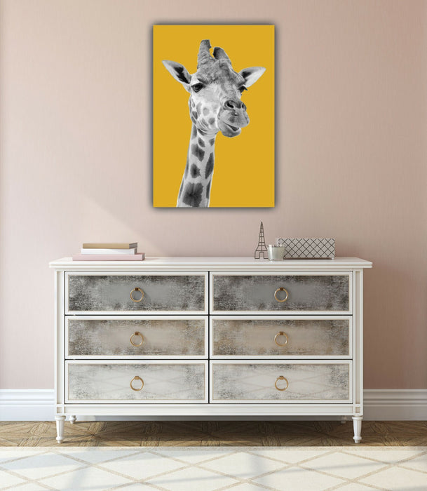 Canvas Wall Art | Giraffe Black White Yellow Mustard Handmade Print - Ready To Hang