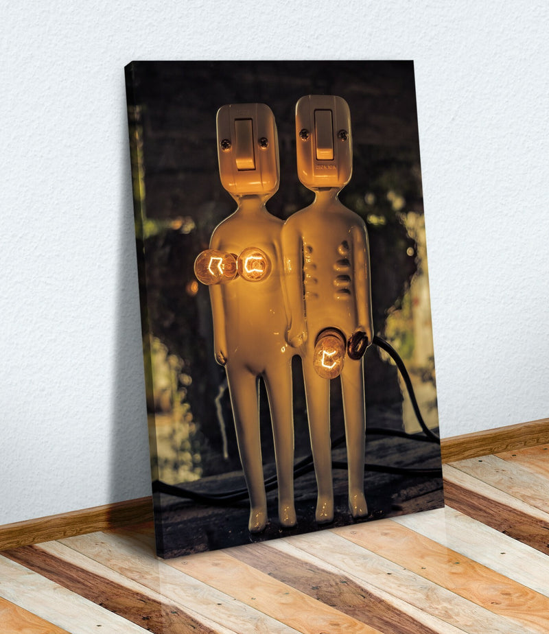 Canvas Wall Art - Lightbulb Couple Print on 30mm Deep Frame with Vibrant Color