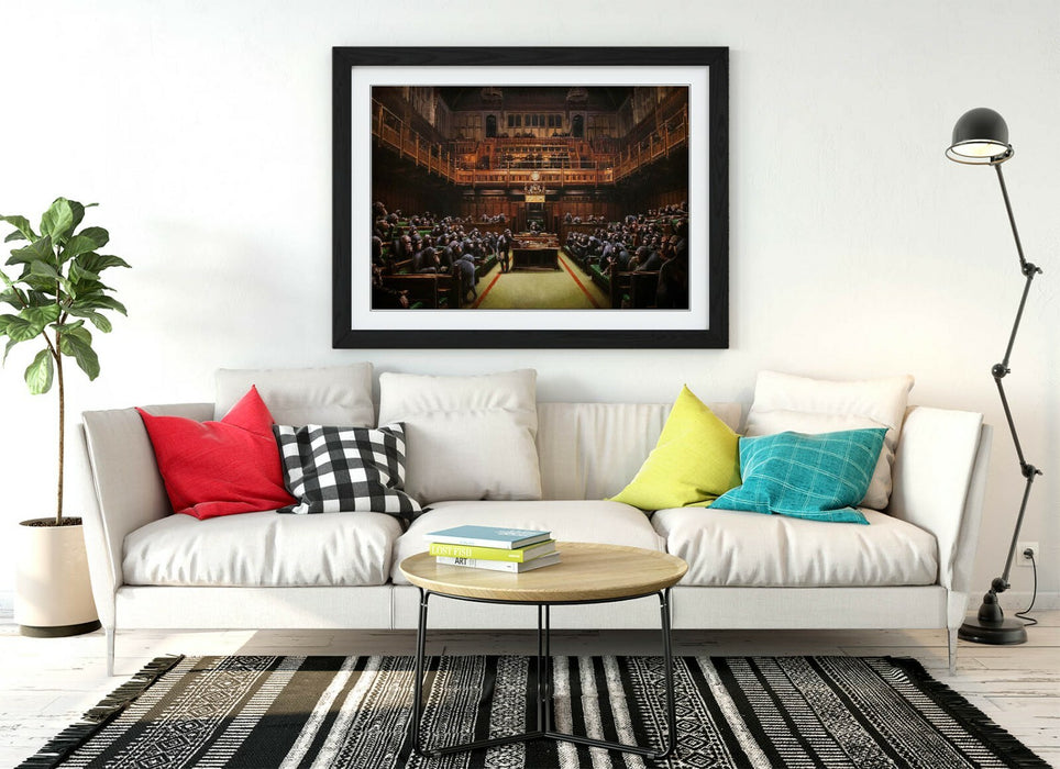 BANKSY, MONKEY PARLIAMENT BROWN SEPIA TONES -FRAMED WALL ART PICTURE PRINT