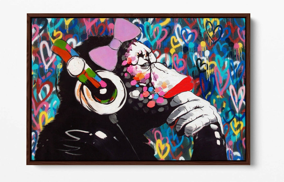 DJ MONKEY FEMALE LOVE WALL -FLOAT EFFECT CANVAS WALL ART PIC PRINT- BLUE PINK