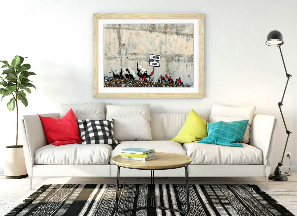 BANKSY, LUXURY RENTALS ONLY CRAB -FRAMED WALL ART PICTURE PRINT- SPRAYCATION