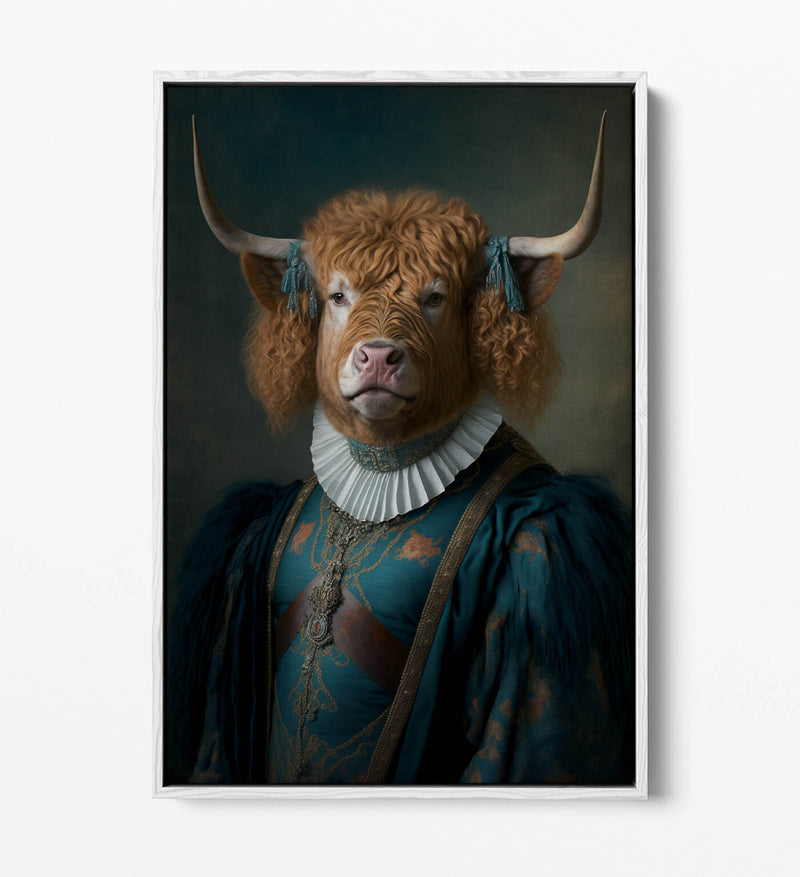Highland Cow Canvas - Funny 18th Century Portrait | Float Effect Wall Art Print