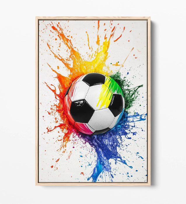 Football Canvas Wall Art - Rainbow Splash Kids Bedroom Decor | Float Effect Canvas