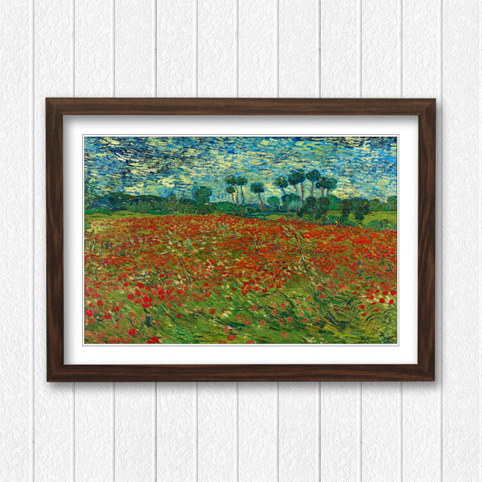 Van Gogh Framed Wall Art – Poppy Field Poster With Woodgrain Frame Style