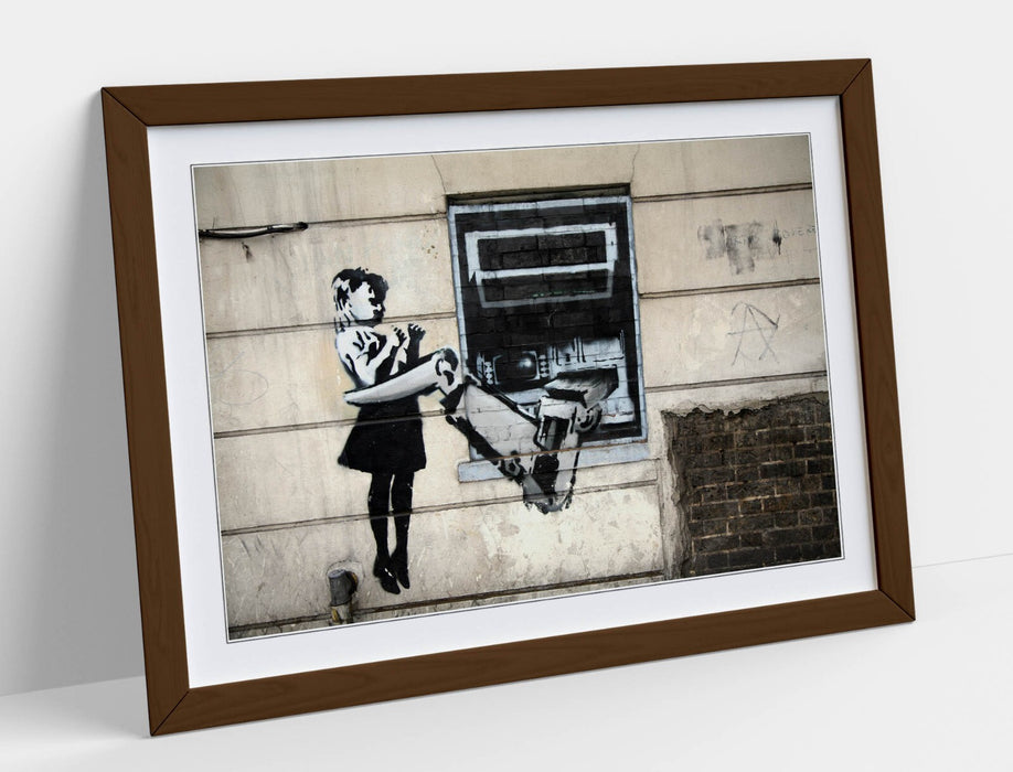 Banksy Graffiti Art - Framed Wall Art Print | ATM Girl Urban Wall Decor Poster