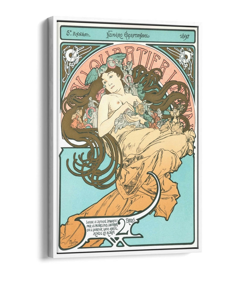 Canvas Wall Art - Alphonse Mucha Latin Quarter Float Effect Print on 30mm Deep Frame
