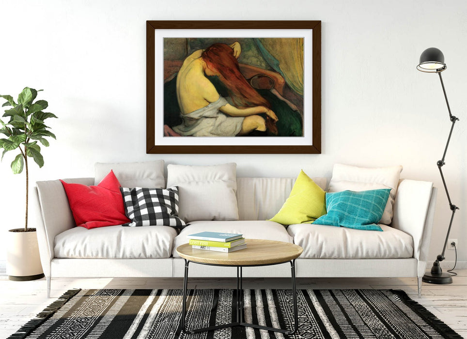 Framed Wall Art Print - Woman Combing Hair Art Poster With Quality Wood Frame