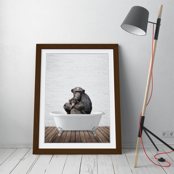 MONKEY CHIMP IN BATHTUB -QUIRKY ART FRAMED POSTER PICTURE PRINT BATHROOM ARTWORK