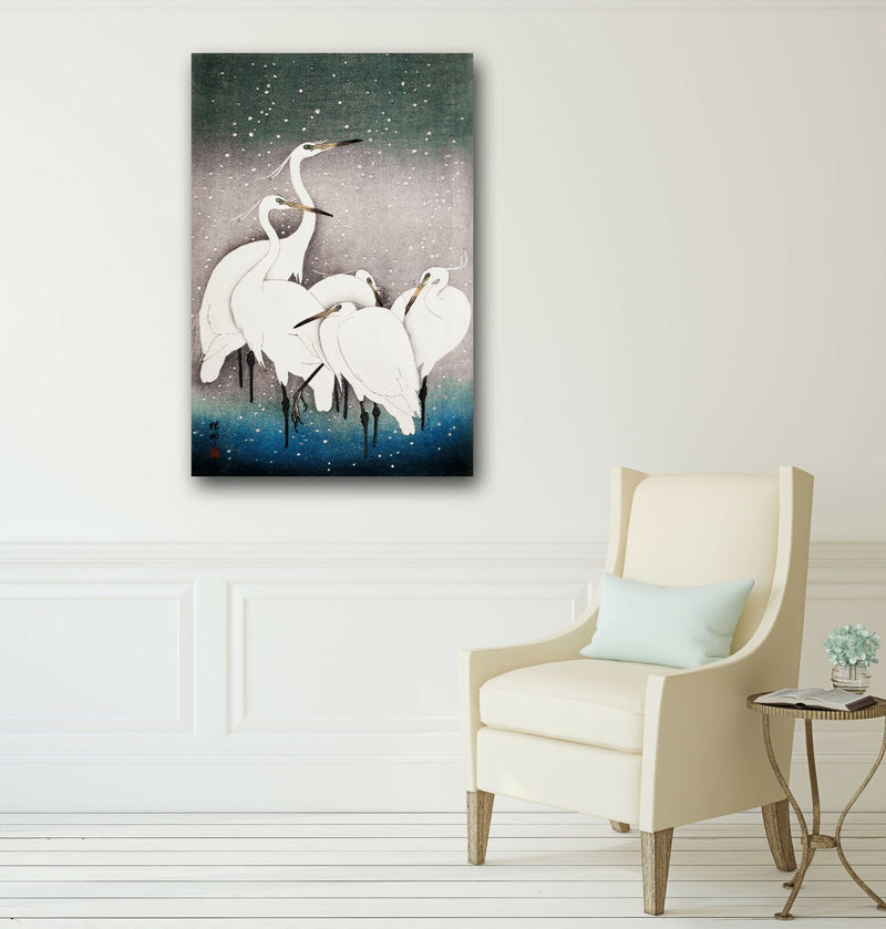 Oriental Birds Canvas Art – Japanese Crane Painting | Premium Satin Finish Wall Decor