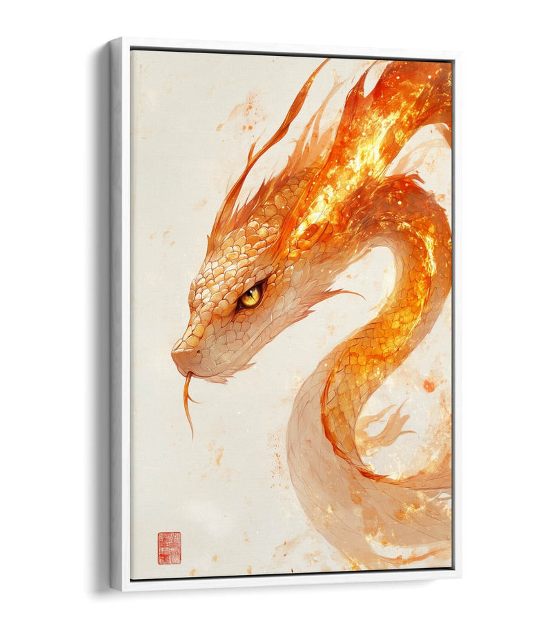 Canvas Wall Art - Fiery Snake Print On Float Effect Canvas With 30mm Frame