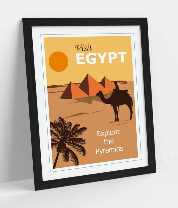 VINTAGE RETRO VISIT EGYPT TRAVEL POSTER, PYRAMIDS -FRAMED WALL ART PICTURE PRINT