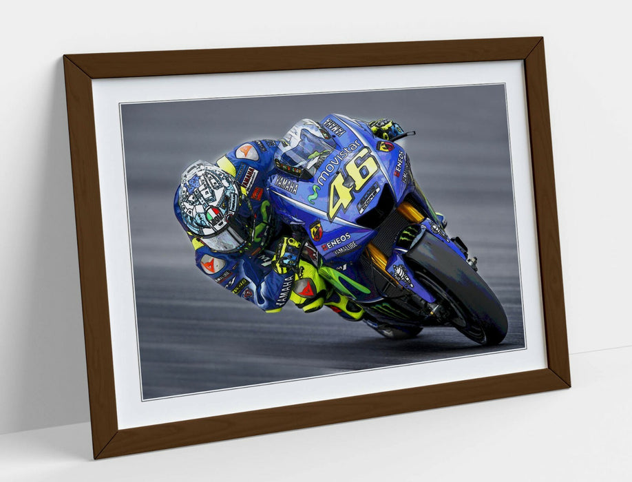 Framed Poster Art - Valentino Rossi Wall Art Prints | Handmade Woodgrain Frame