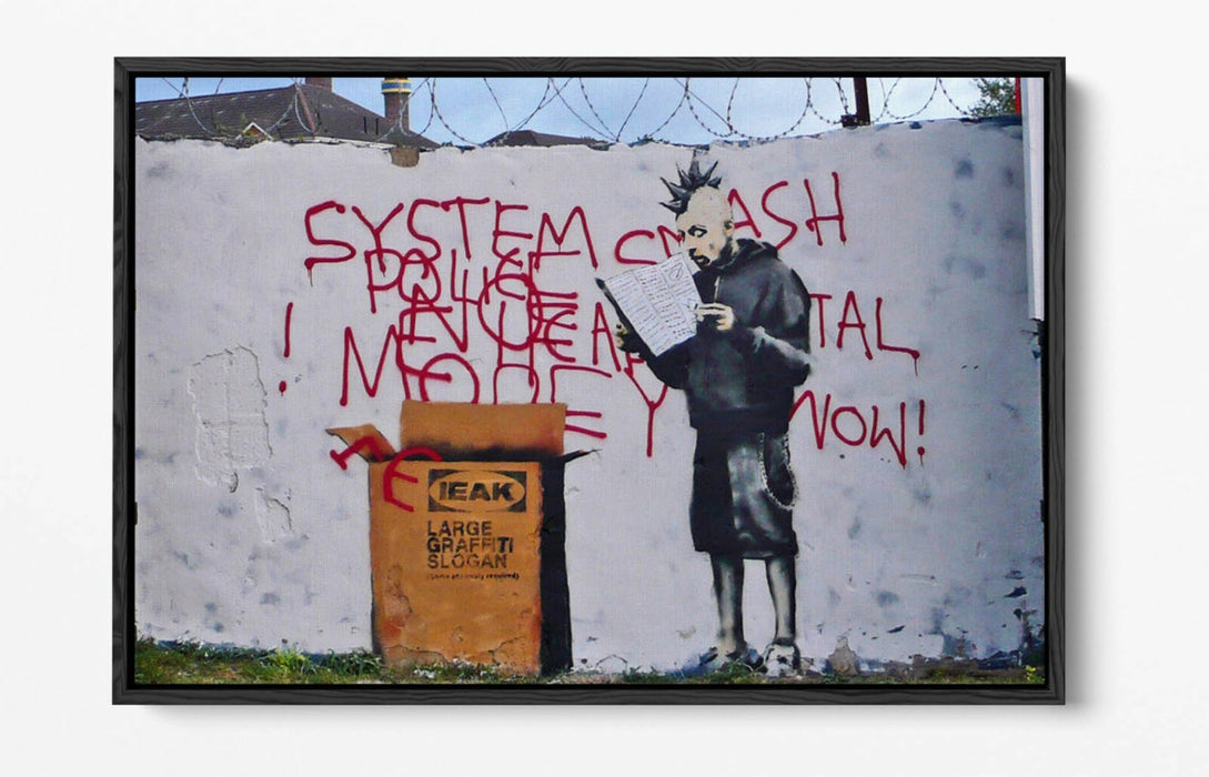 BANKSY IEAK -FLOAT EFFECT CANVAS WALL ART PIC PRINT- WHITE BROWN RED