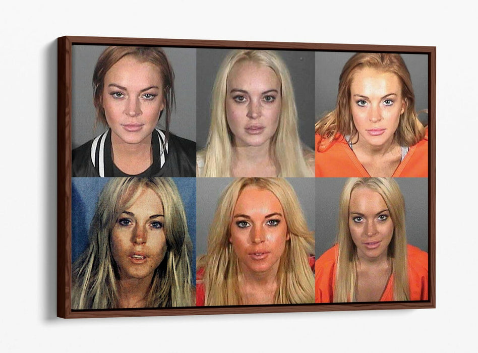 LINDSEY LOHAN MUGSHOTS -FLOAT EFFECT CANVAS WALL ART PIC PRINT- GREY