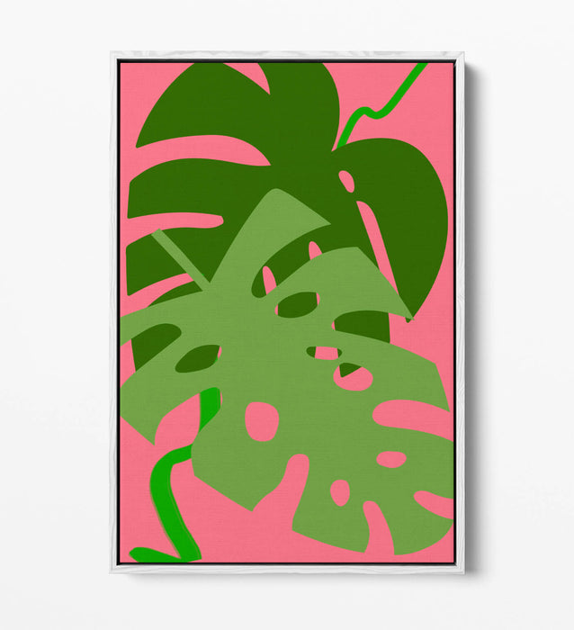 MONSTERA LEAVES BOTANICAL TRENDY MINIMALIST -FLOAT EFFECT CANVAS WALL ART PRINT
