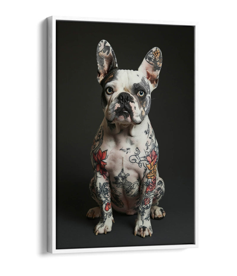 French Bulldog Canvas - Funny Dog Print Tattoo Art | Premium Float Frame Wall Decor