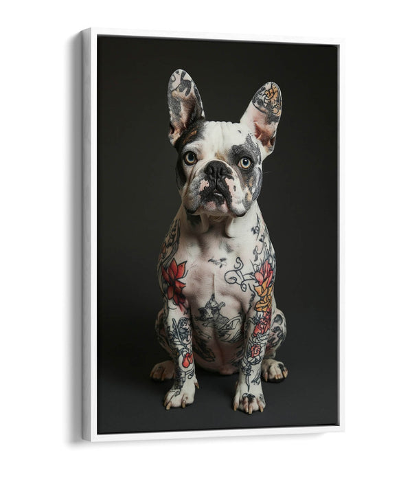 French Bulldog Canvas - Funny Dog Print Tattoo Art | Premium Float Frame Wall Decor