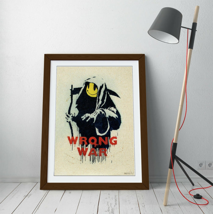 BANKSY, WRONG WAR SMILEY GRIM REAPER -FRAMED WALL ART PICTURE PRINT