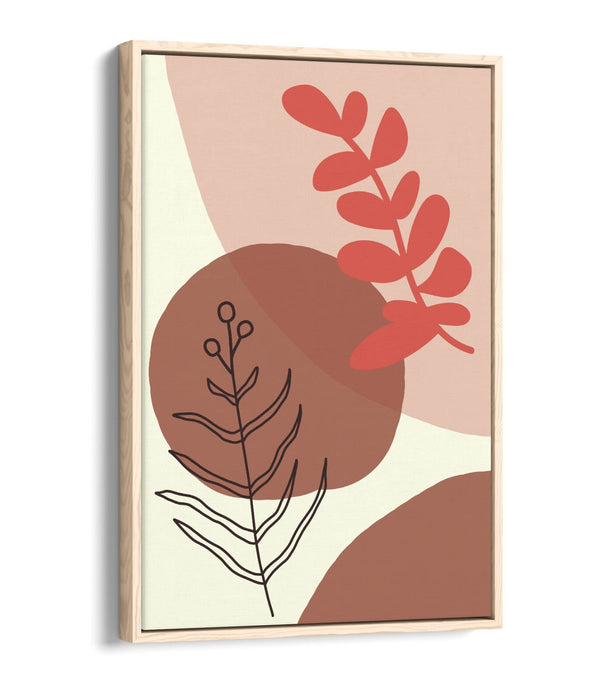 BOTANICAL BAUHAUS TRENDY MINIMALIST LEAVES -FLOAT EFFECT CANVAS WALL ART PRINT