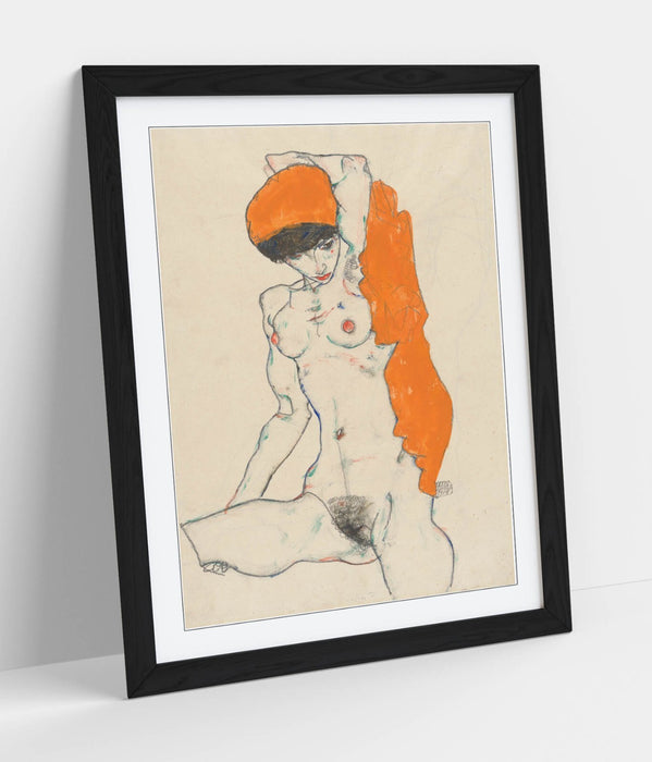 Framed Art Poster - Egon Schiele Print With Orange Drapery Artwork | Matte Paper