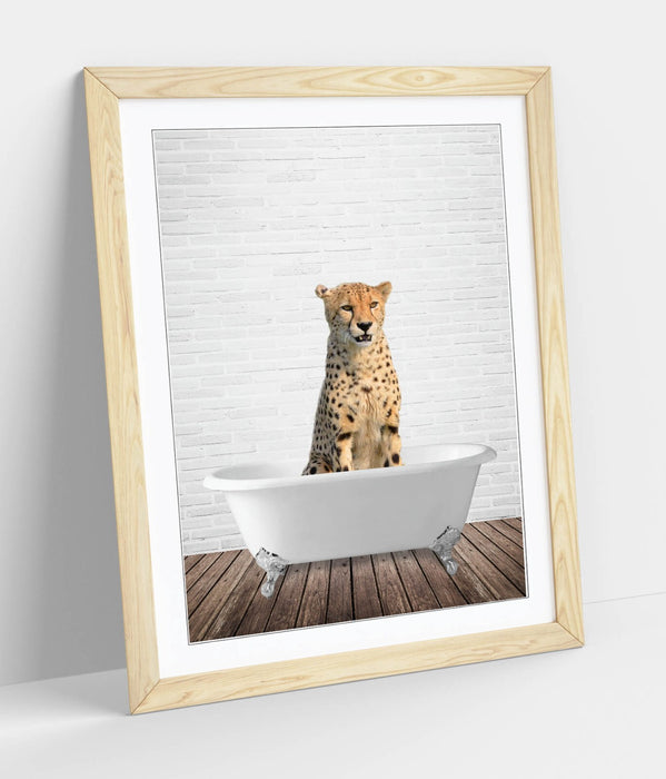 CHEETAH IN BATHTUB -QUIRKY ART FRAMED POSTER PICTURE PRINT BATHROOM ARTWORK