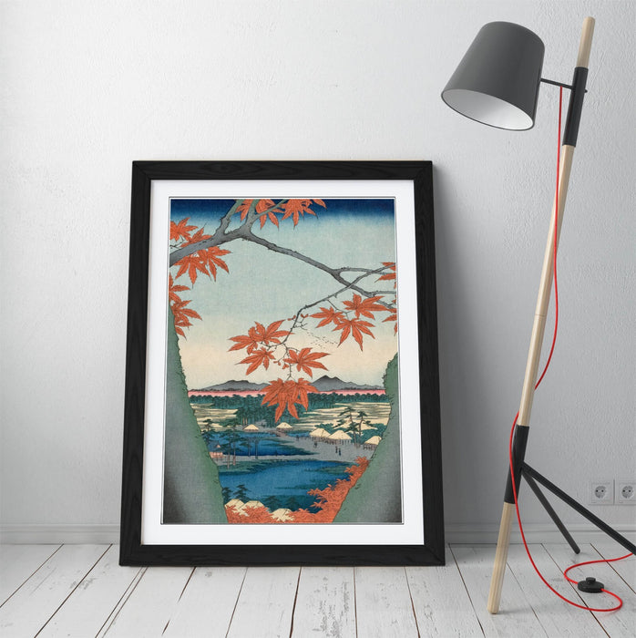 Framed Wall Art - Utagawa Hiroshige Maple Tree Poster Print with Woodgrain Frame