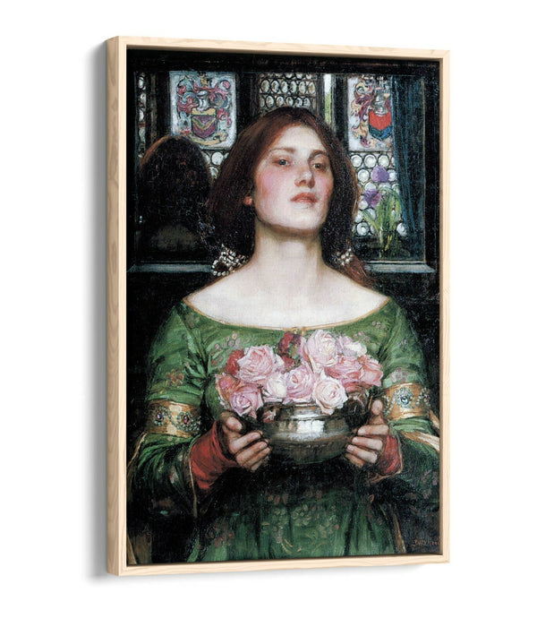 WATERHOUSE GATHER YE ROSEBUDS -FLOAT EFFECT CANVAS WALL ART PIC PRINT- PINK