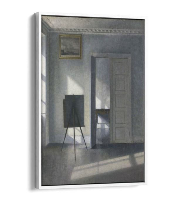 VILHELM HAMMERSHOI, INTERIOR WITH EASEL -FLOAT EFFECT CANVAS WALL ART PRINT
