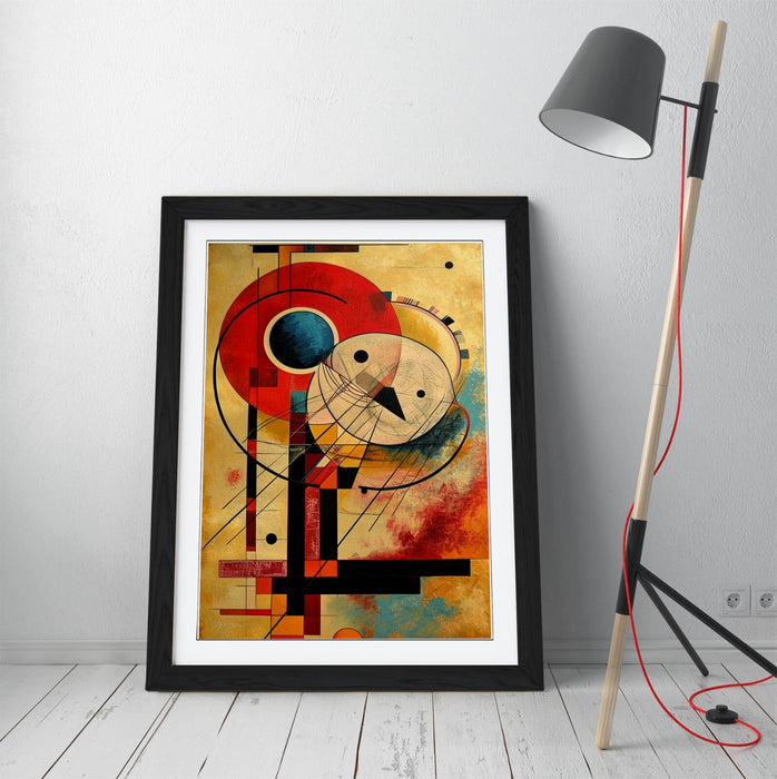 Framed Wall Art Abstract Red Beige Pattern Kandinsky Style Print - Handmade UK