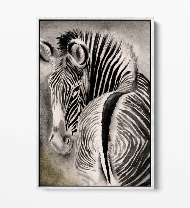 Zebra Canvas Art – Watercolor Wall Decor With Float Effect Frame, Ready To Hang