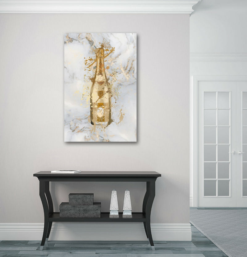 Canvas Wall Art – Marble Champagne Bottle Print | Deep Framed Handmade Artwork