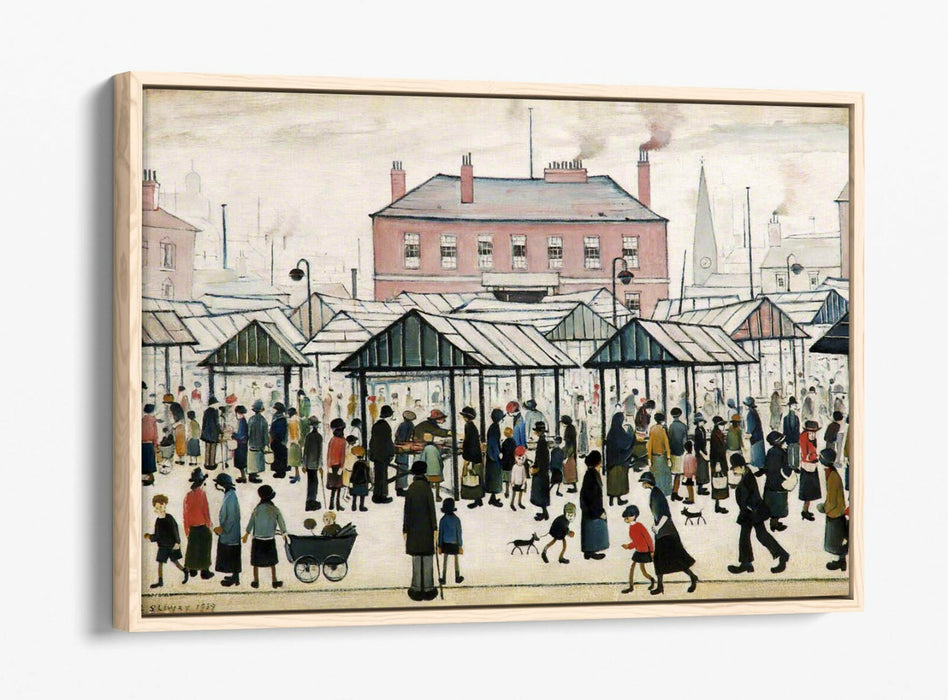 LS LOWRY MARKET SCENE NORTHERN TOWN -FLOAT EFFECT CANVAS WALL ART PIC PRINT-
