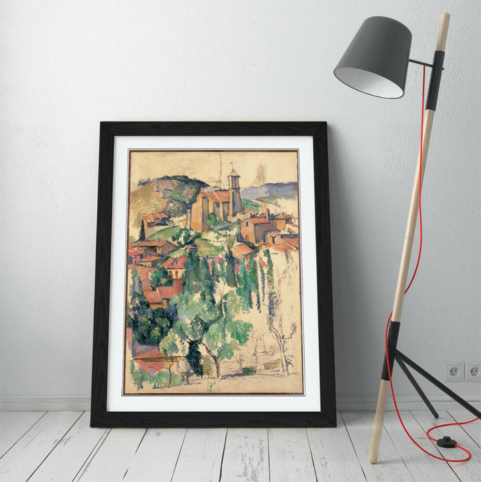 Framed Art Print - Cézanne Garden View Wall Art With Natural Wood Grain Frame