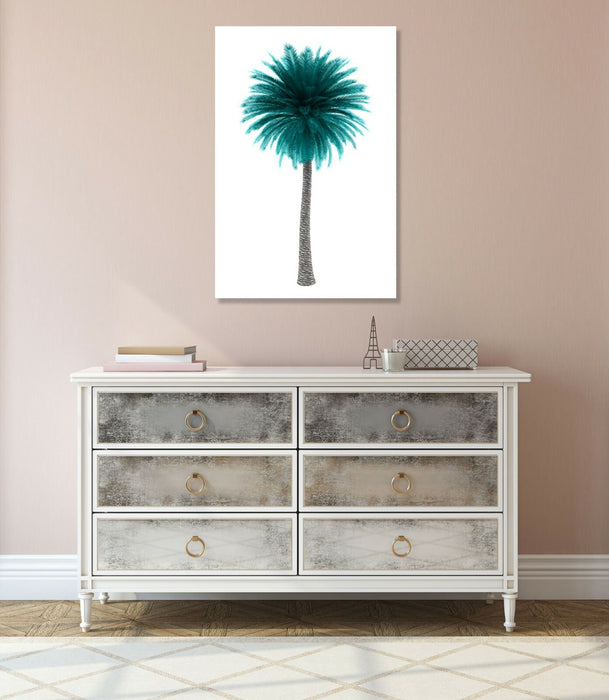 Canvas Wall Art Palm Tree Print - 30mm Deep Frame Teal Black White Decor