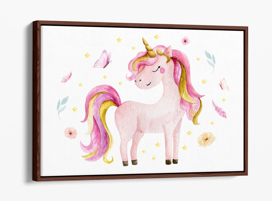 Pink Unicorn Canvas - Float Effect Kids Wall Art With Premium Varnish Seal