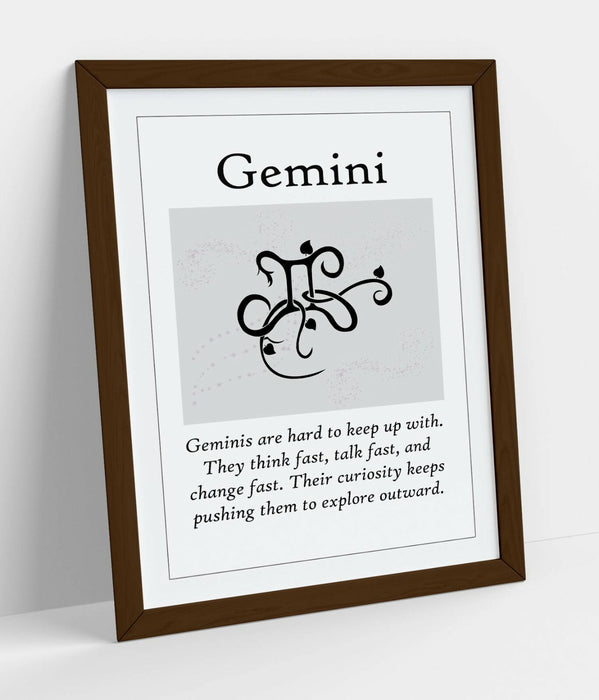 GEMINI STAR SIGN ZODIAC ASTOLOGY QUOTE SLOGAN -FRAMED WALL ART PICTURE PRINT