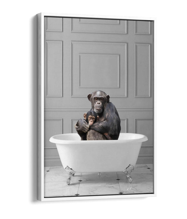 MONKEY CHIMP IN BATHTUB -QUIRKY BATHROOM FLOAT EFFECT CANVAS WALL ART PRINT