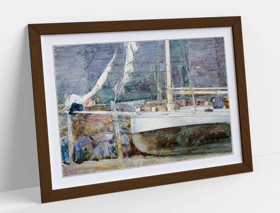 Framed Wall Art - Childe Hassam Drydock Gloucester Print | Handmade Wood Grain Frame