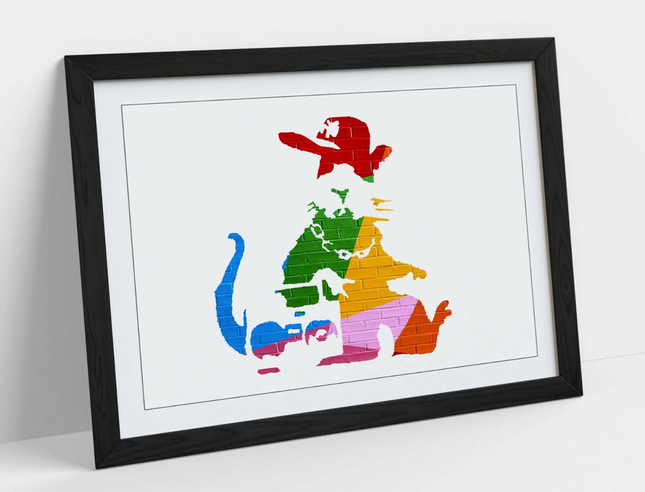 BANKSY, GANGSTA RAT RAINBOW WALL EFFECT ART -FRAMED WALL ART PICTURE PRINT