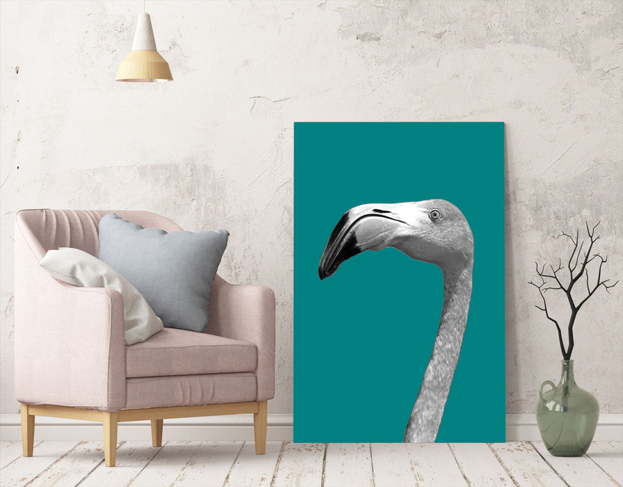 Flamingo Canvas Art – Black And White Teal Wall Decor On Premium Canvas Print