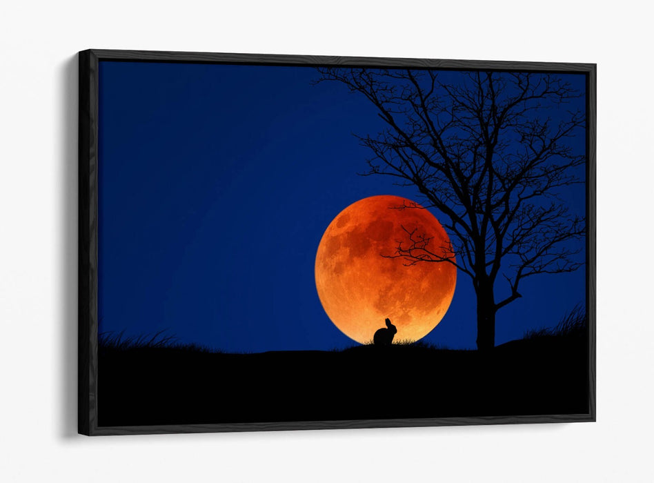 Canvas Wall Art – Rabbit Silhouette Moonlit Night | Premium Float Frame Print