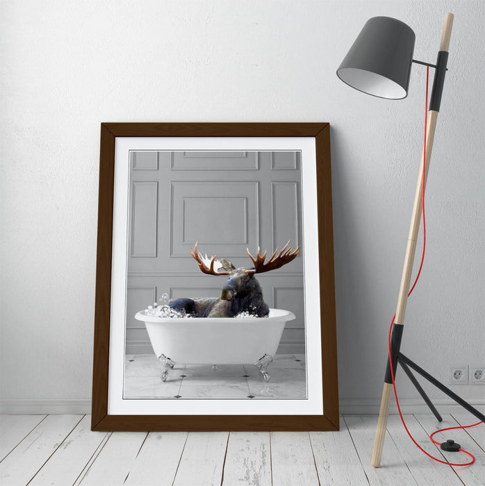 MOOSE IN BATHTUB -QUIRKY ART FRAMED POSTER PICTURE PRINT BATHROOM ARTWORK