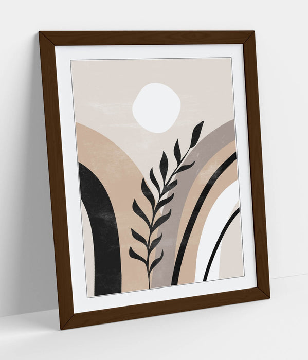 Boho Framed Wall Art – Abstract Home Art with Natural Wood Frame, Ready to Hang