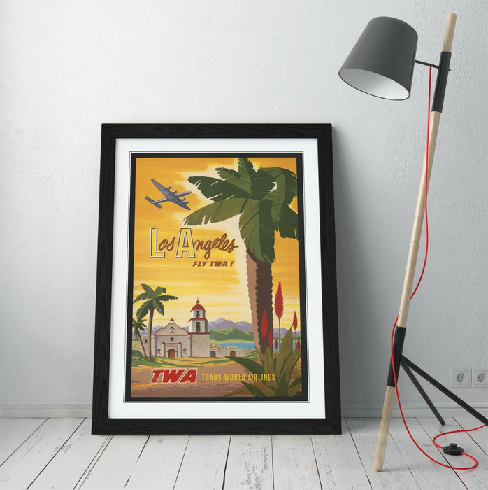 RETRO LOS ANGELES TRAVEL POSTER -FRAMED WALL ART PICTURE PRINT- GREEN