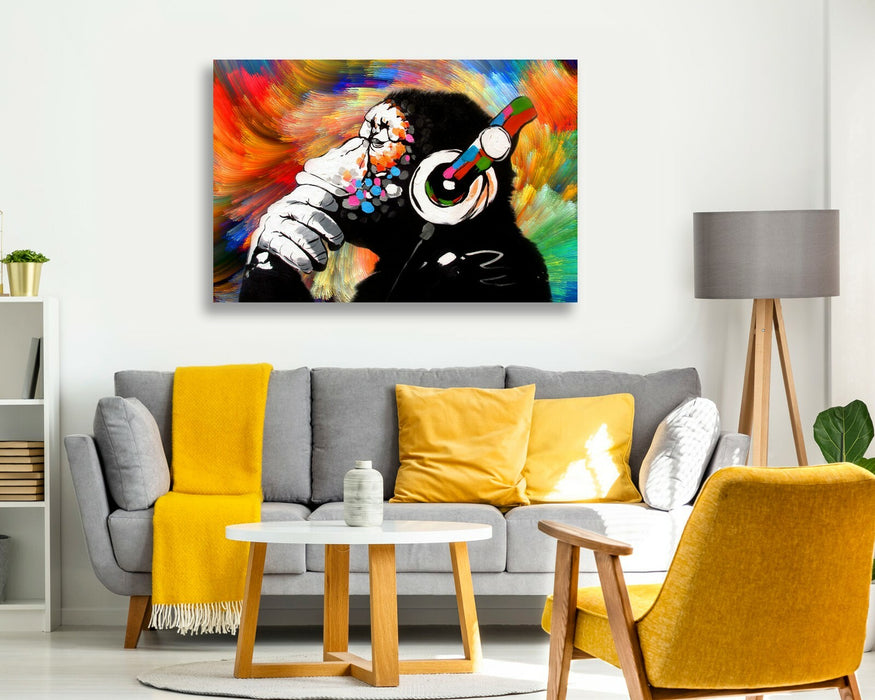 MONKEY DJ BANKSY COLOURFUL SWIRL CANVAS STREET WALL ART PRINT ARTWORK -  GORILLA